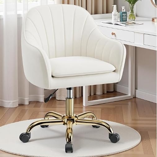 Vanity Chair with Wheels, Adjustable Swivel Desk Chair, Velvet Home Office Makeup Chair