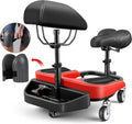 Kneeling Sitting Creeper with Chest Support, Rolling Knee Pads with Adjustable Seat & Tool Tray, 3-Inch Multi-Terrain Casters & Anti-Flip Protection for Tile Flooring, Auto Repair & Gardening