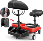 Kneeling Sitting Creeper with Chest Support, Rolling Knee Pads with Adjustable Seat & Tool Tray, 3-Inch Multi-Terrain Casters & Anti-Flip Protection for Tile Flooring, Auto Repair & Gardening