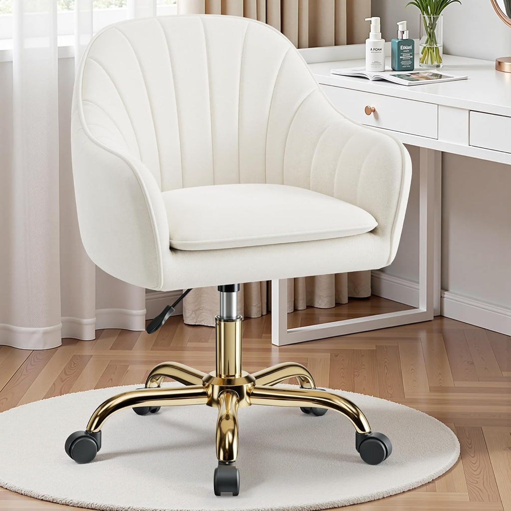 Vanity Chair with Wheels, Adjustable Swivel Desk Chair, Velvet Home Office Makeup Chair