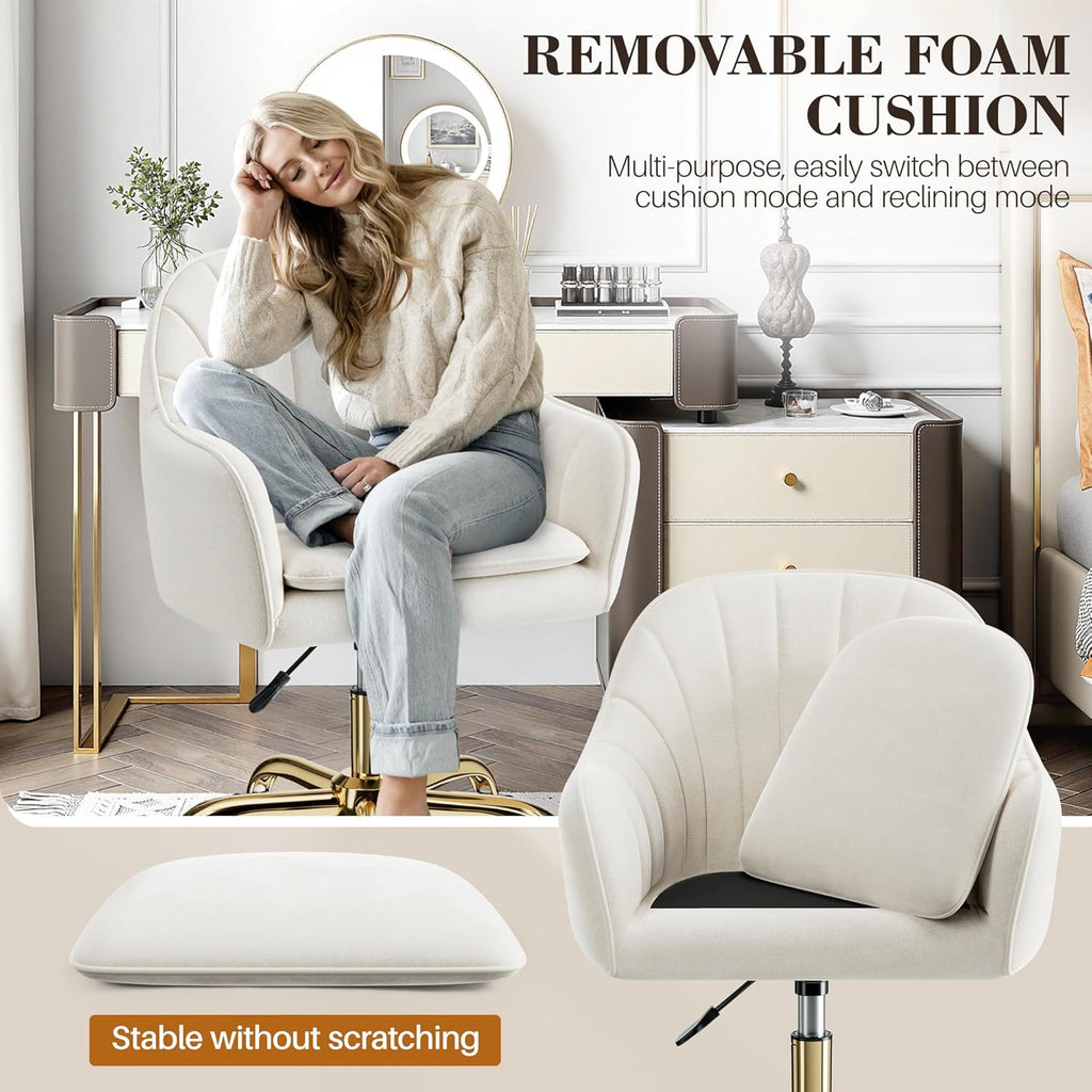 Vanity Chair with Wheels, Adjustable Swivel Desk Chair, Velvet Home Office Makeup Chair