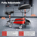 Kneeling Sitting Creeper with Chest Support, Rolling Knee Pads with Adjustable Seat & Tool Tray, 3-Inch Multi-Terrain Casters & Anti-Flip Protection for Tile Flooring, Auto Repair & Gardening