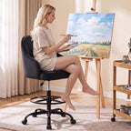Fastes Drafting Tall Office Chair for Home Office, Velvet and Back Support, Comfy Standing Desk Chair with Adjustable Footrest Ring, 360 Swivel, Rolling Wheels for Counter Height Desk, Vanity and Bar