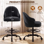Fastes Drafting Tall Office Chair for Home Office, Velvet and Back Support, Comfy Standing Desk Chair with Adjustable Footrest Ring, 360 Swivel, Rolling Wheels for Counter Height Desk, Vanity and Bar
