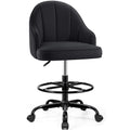 Fastes Drafting Tall Office Chair for Home Office, Velvet and Back Support, Comfy Standing Desk Chair with Adjustable Footrest Ring, 360 Swivel, Rolling Wheels for Counter Height Desk, Vanity and Bar