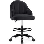 Fastes Drafting Tall Office Chair for Home Office, Velvet and Back Support, Comfy Standing Desk Chair with Adjustable Footrest Ring, 360 Swivel, Rolling Wheels for Counter Height Desk, Vanity and Bar
