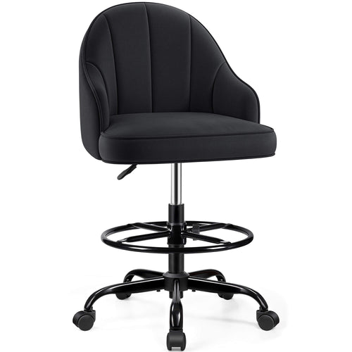 Fastes Drafting Tall Office Chair for Home Office, Velvet and Back Support, Comfy Standing Desk Chair with Adjustable Footrest Ring, 360 Swivel, Rolling Wheels for Counter Height Desk, Vanity and Bar