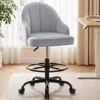 Fastes Drafting Tall Office Chair for Home Office, Velvet and Back Support, Comfy Standing Desk Chair with Adjustable Footrest Ring, 360 Swivel, Rolling Wheels for Counter Height Desk, Vanity and Bar