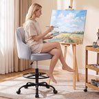 Fastes Drafting Tall Office Chair for Home Office, Velvet and Back Support, Comfy Standing Desk Chair with Adjustable Footrest Ring, 360 Swivel, Rolling Wheels for Counter Height Desk, Vanity and Bar