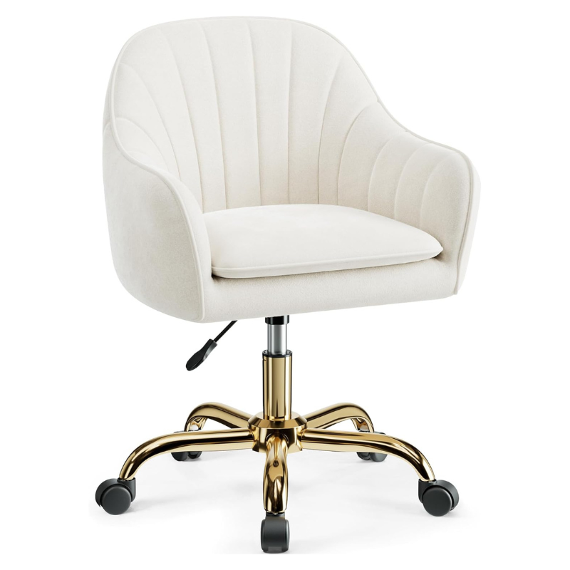Vanity Chair with Wheels, Adjustable Swivel Desk Chair, Velvet Home Office Makeup Chair